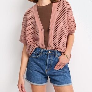 Market & Spruce Dusty Rose Open-Knit Cardigan